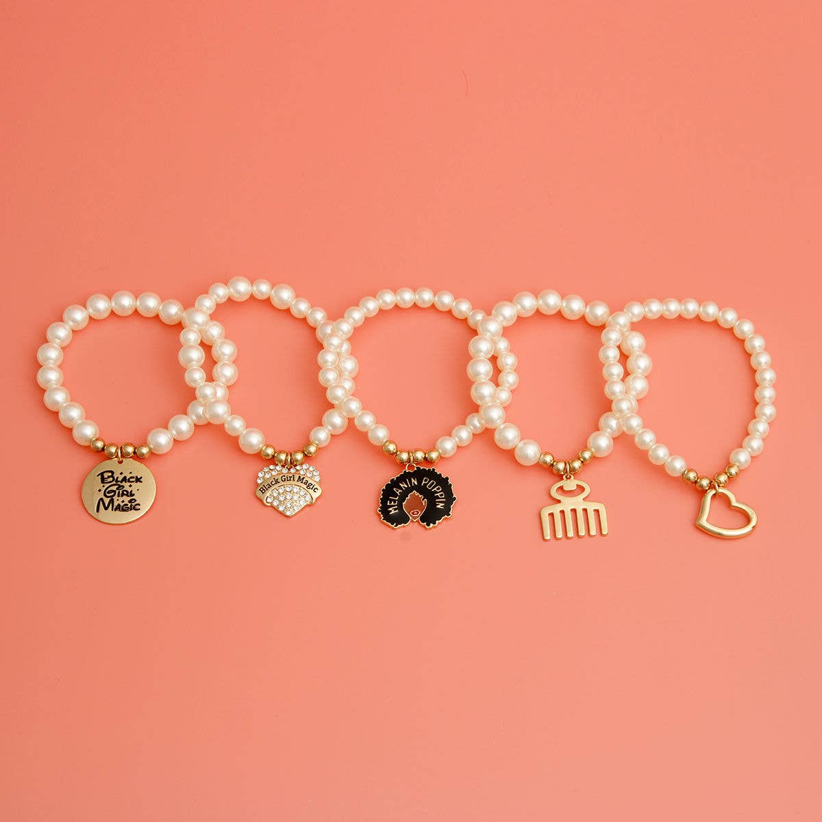 Cream Pearl Black Girl Magic Charm Bracelets