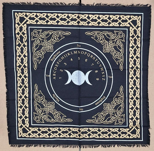Triple Moon Altar Cloth / Ouija Board 24x24" – Gold & Silver Print Ritual & Divination Cloth