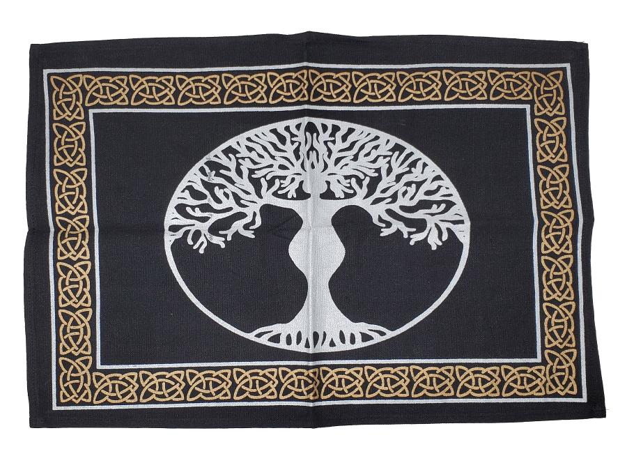 Tree Goddess Cloth 13x19" – Gold & Silver Print Altar Cloth for Rituals, Readings & Decor