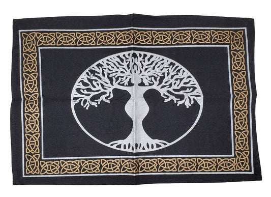 Tree Goddess Cloth 13x19" – Gold & Silver Print Altar Cloth for Rituals, Readings & Decor