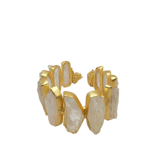Rough Crystal Quartz Handmade Statement Gold Cuff Bracelet