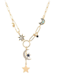 Celestial Coin Charm Hamsa Necklace Lariat Moon