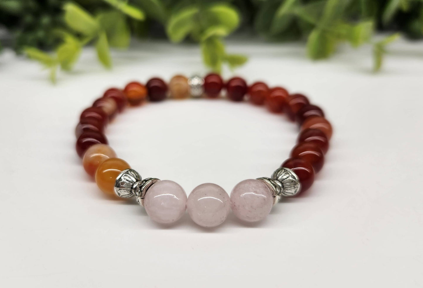 SELF LOVE - Rose Quartz(center)/Banded Carnelian, 7.5" Long