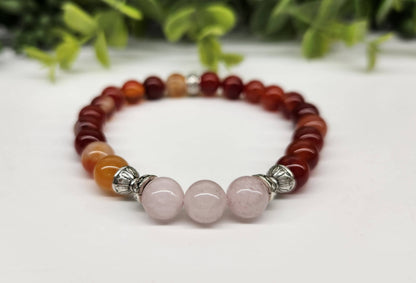 SELF LOVE - Rose Quartz(center)/Banded Carnelian, 7.5" Long