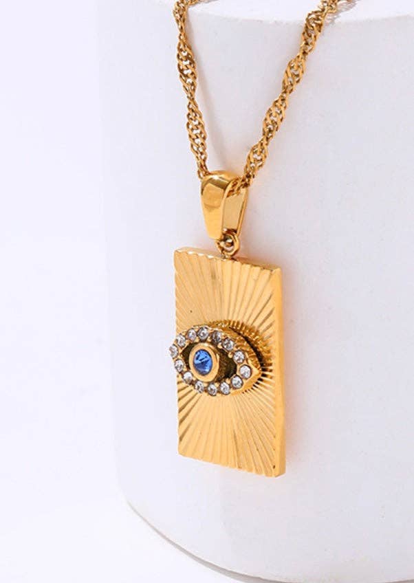 Evil Eye Talisman Tag Pendenat 14K Gold Steel Necklace