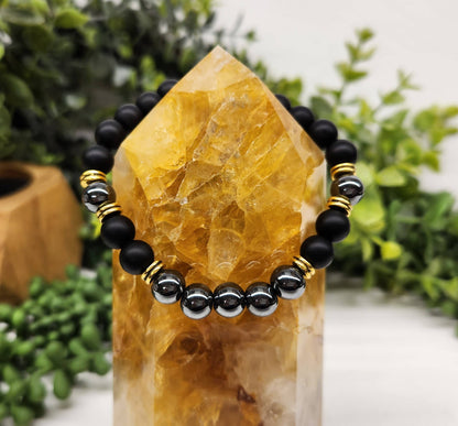 GROUNDING/BALANCE - Black Obsidian-Matte/Hematite Bracelet