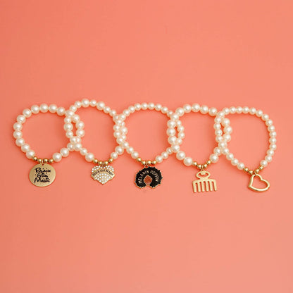 Cream Pearl Black Girl Magic Charm Bracelets