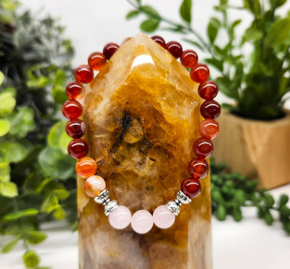 SELF LOVE - Rose Quartz(center)/Banded Carnelian, 7.5" Long