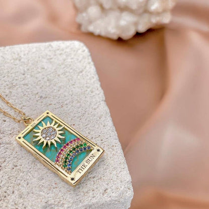 Tarot Card Necklace- Sun- 14K Gold stainless steel 