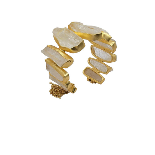 Rough Crystal Quartz Handmade Statement Gold Cuff Bracelet