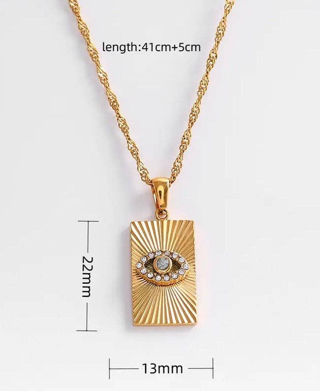 Evil Eye Talisman Tag Pendenat 14K Gold Steel Necklace