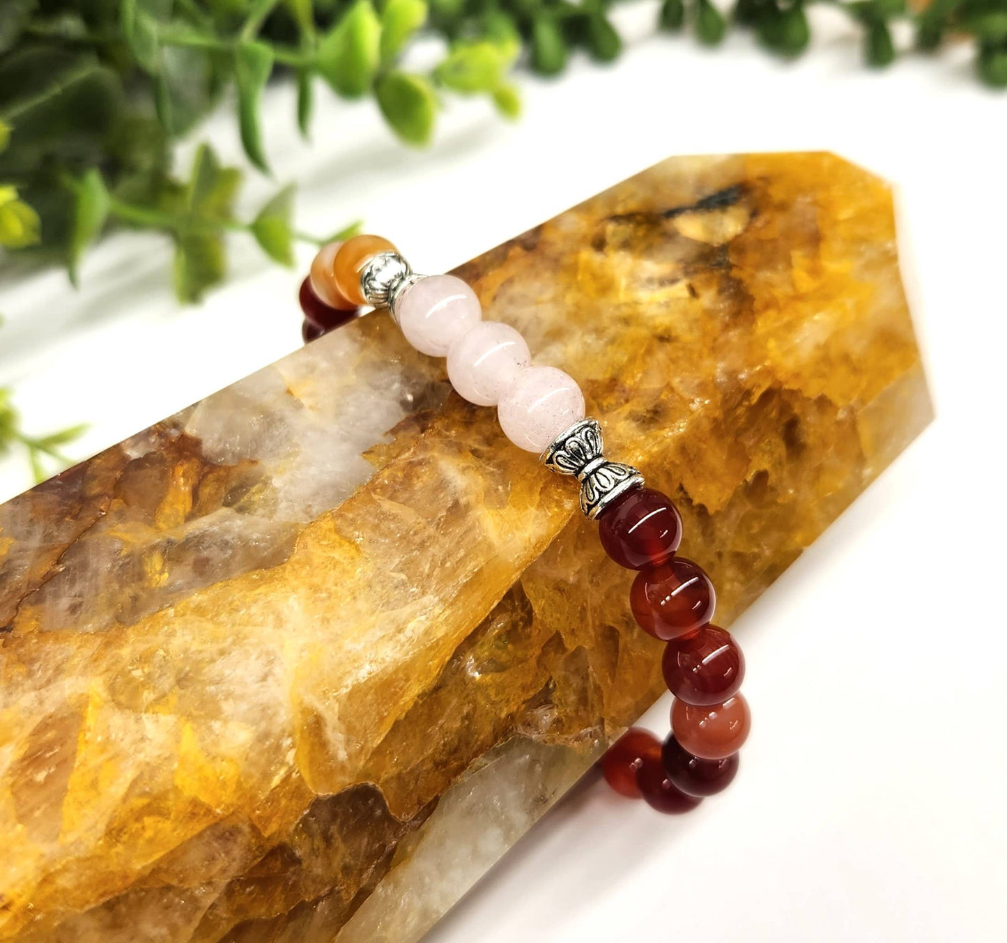 SELF LOVE - Rose Quartz(center)/Banded Carnelian, 7.5" Long