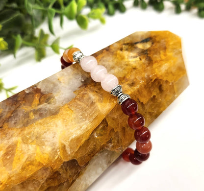 SELF LOVE - Rose Quartz(center)/Banded Carnelian, 7.5" Long