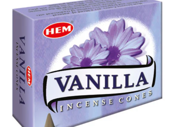 Hem - Vanilla Incense Cones 12 Packets OF 10 Cones Each