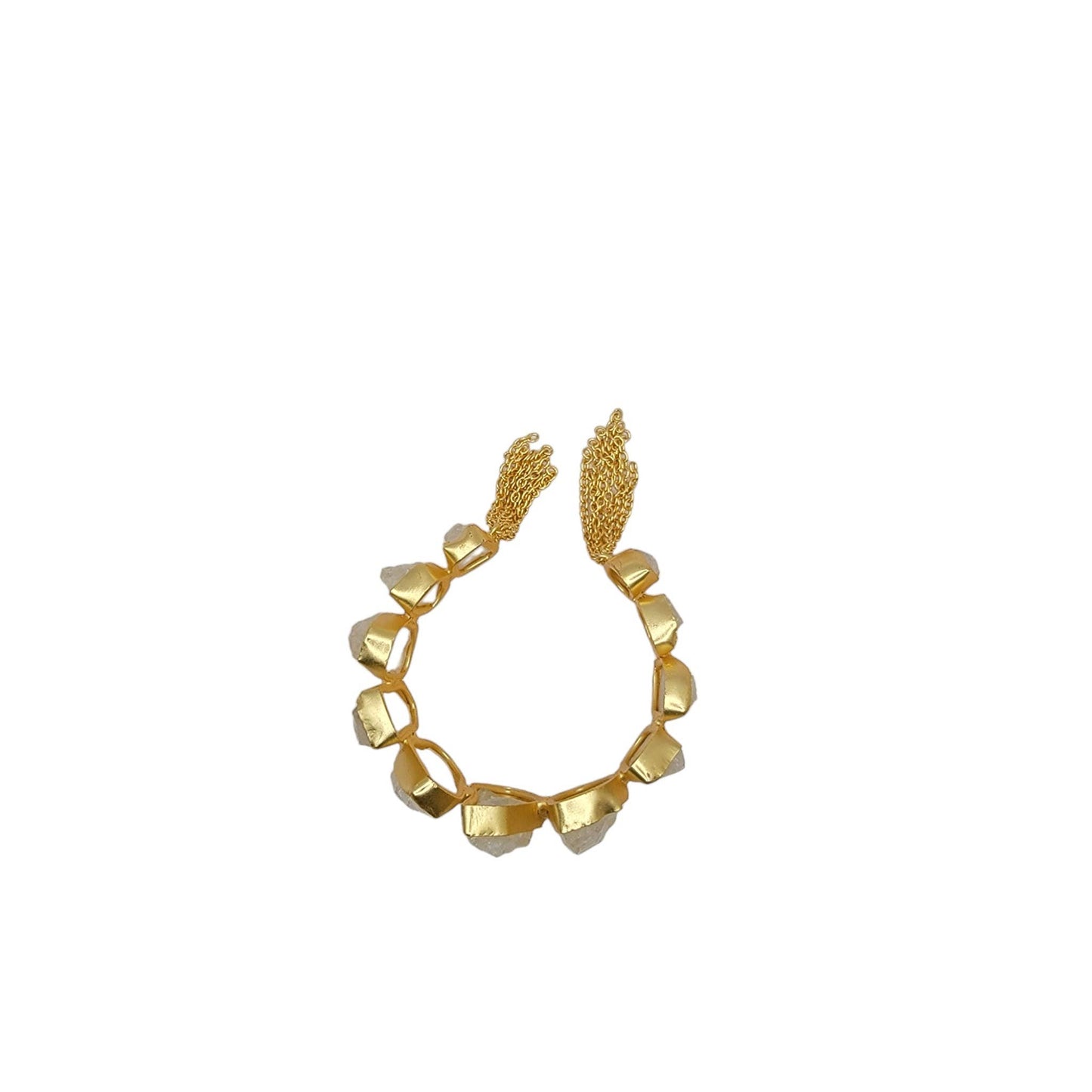 Rough Crystal Quartz Handmade Statement Gold Cuff Bracelet
