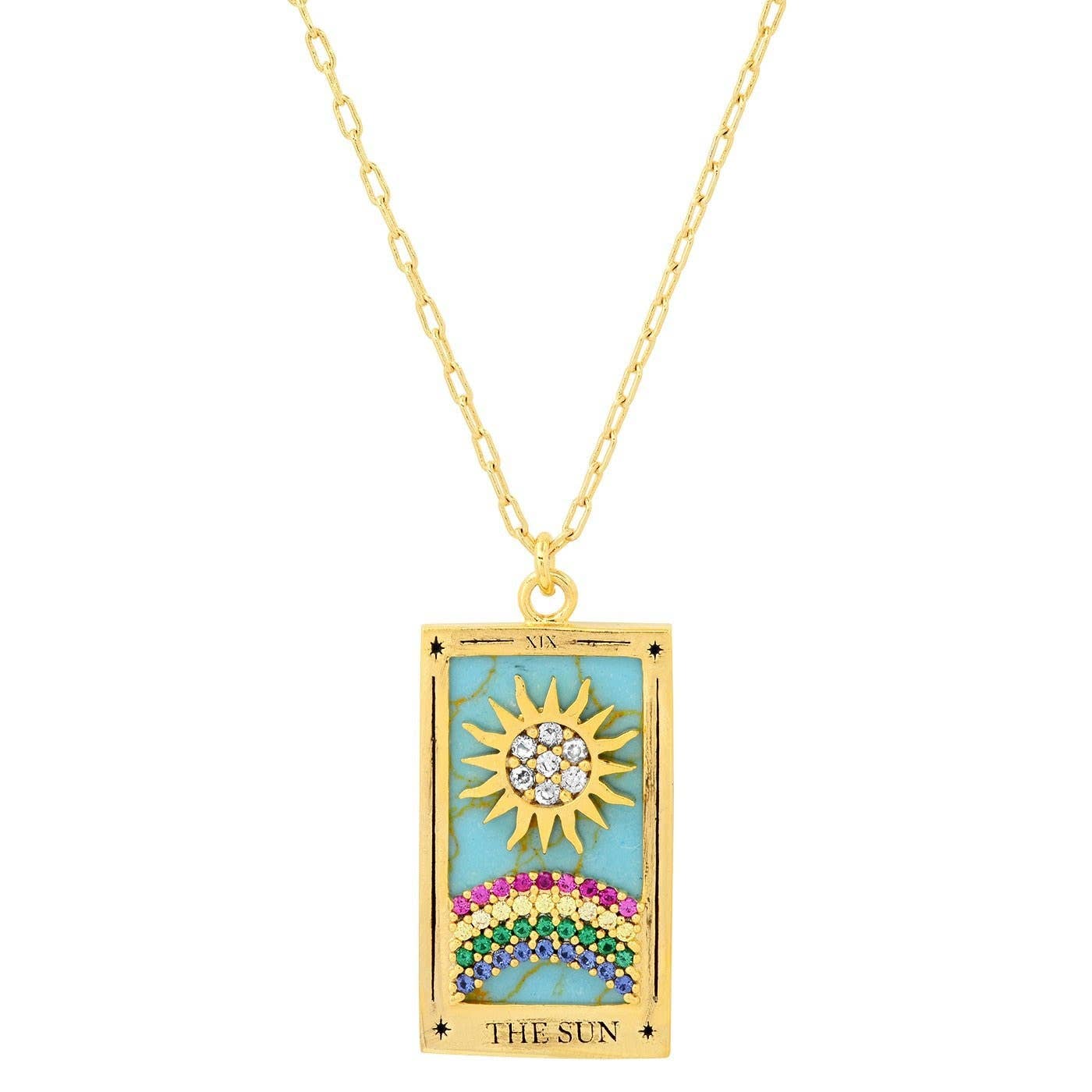 Tarot Card Necklace- Sun- 14K Gold stainless steel 