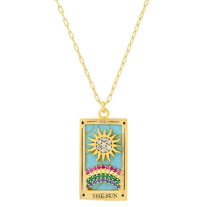 Tarot Card Necklace- Sun- 14K Gold stainless steel 