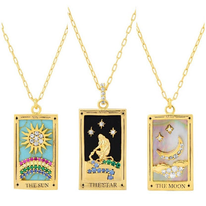 Tarot Card Necklace- Sun- 14K Gold stainless steel 
