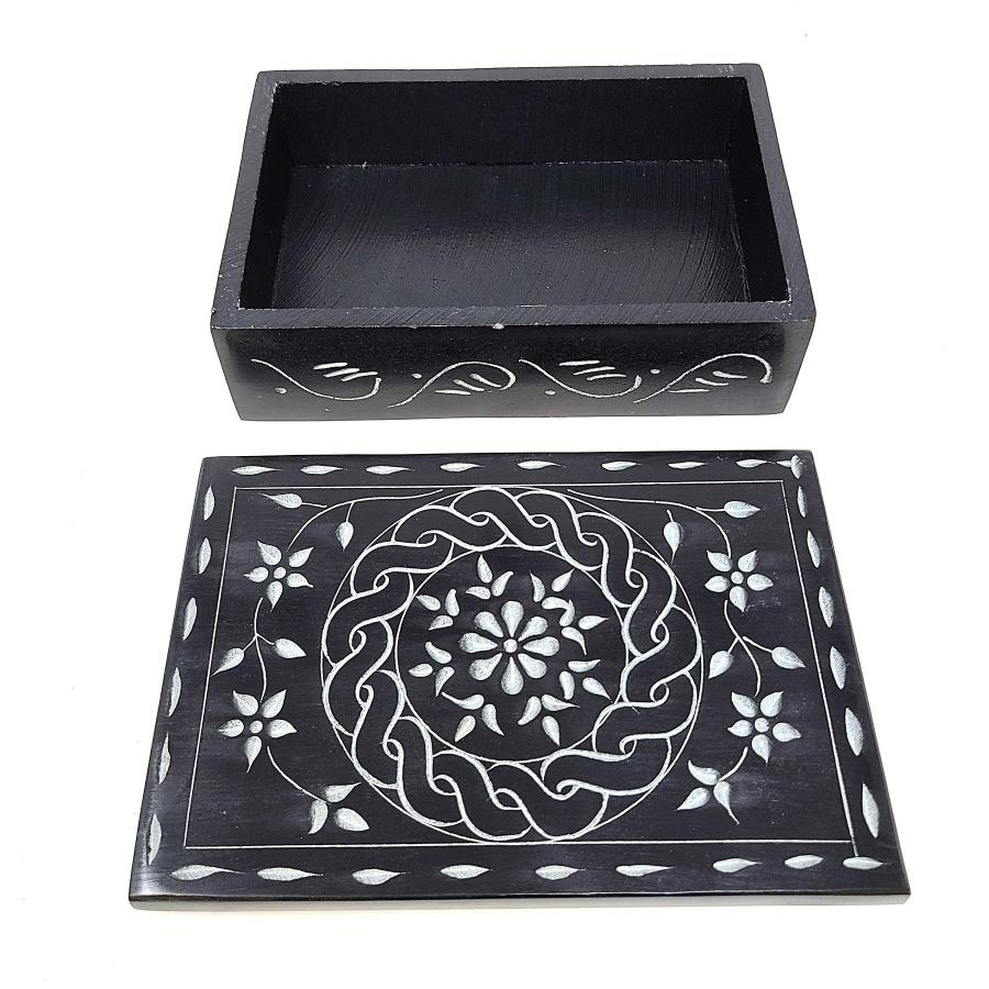 Floral Carved Soapstone Box 4"x6" – Handcrafted Altar, Crystal & Keepsake Storage Box