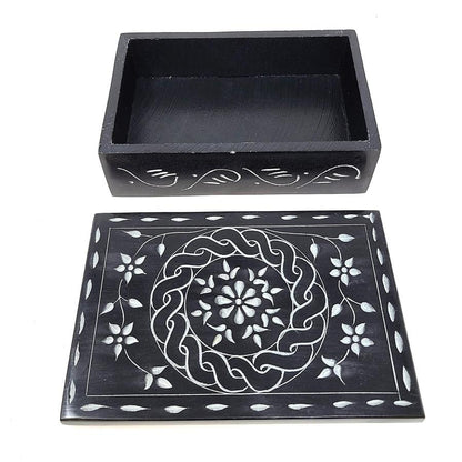 Floral Carved Soapstone Box 4"x6" – Handcrafted Altar, Crystal & Keepsake Storage Box