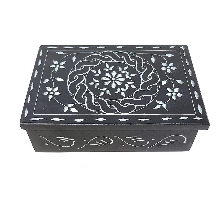 Floral Carved Soapstone Box 4"x6" – Handcrafted Altar, Crystal & Keepsake Storage Box