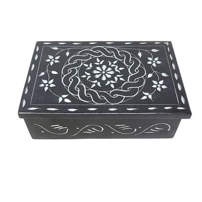 Floral Carved Soapstone Box 4"x6" – Handcrafted Altar, Crystal & Keepsake Storage Box