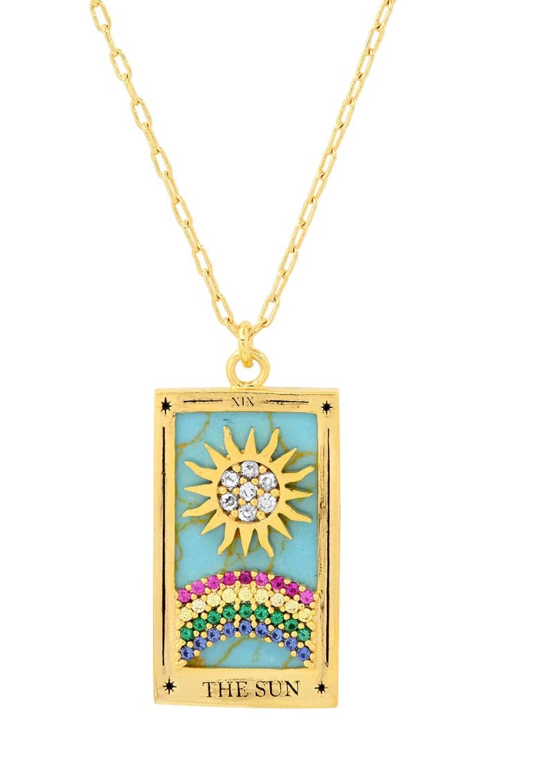 Tarot Card Necklace- Sun- 14K Gold stainless steel 
