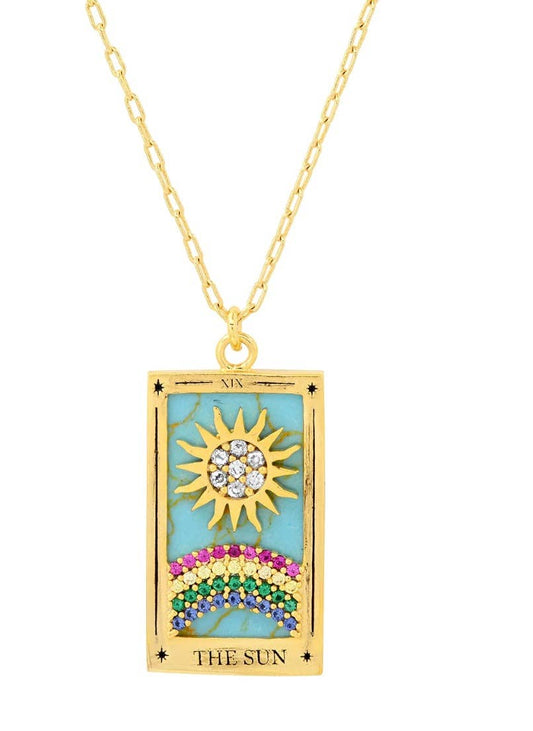 Tarot Card Necklace- Sun- 14K Gold stainless steel 