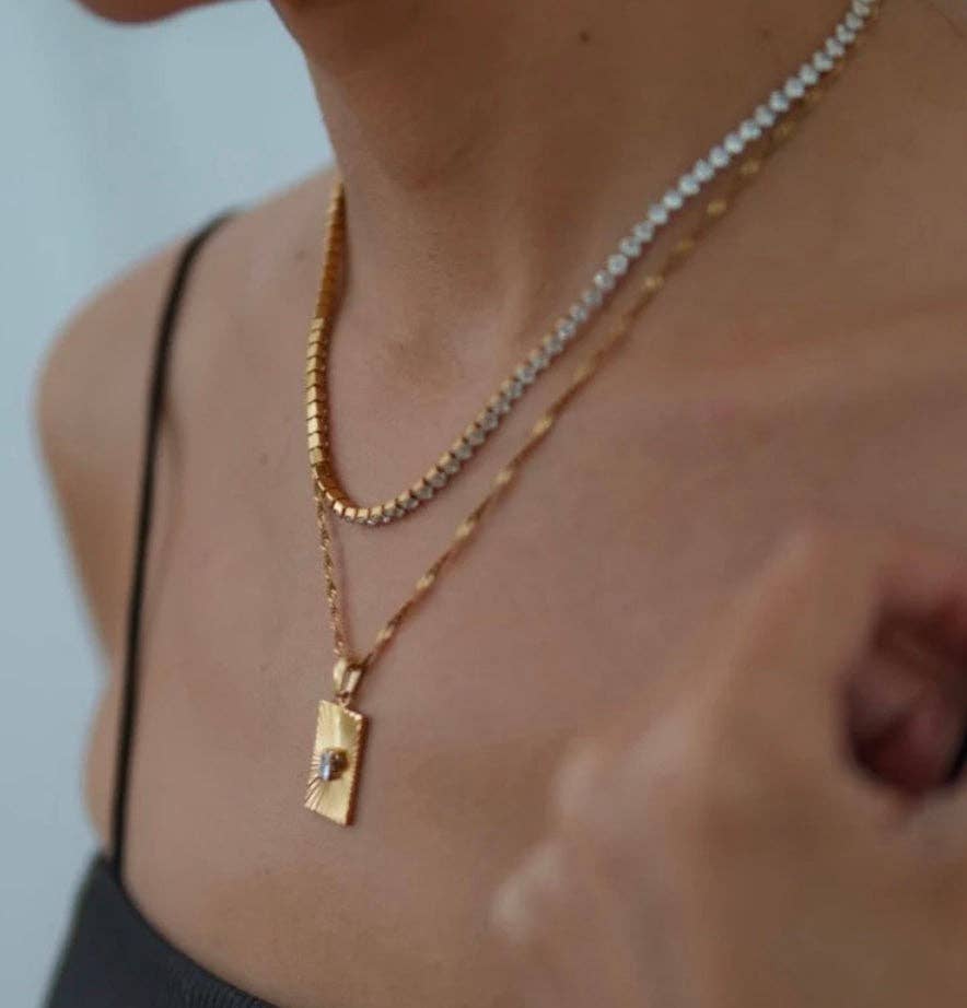 Evil Eye Talisman Tag Pendenat 14K Gold Steel Necklace