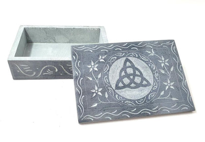 Triquetra Carved Soapstone Box 4" x 6" – Celtic Protection Symbol Altar & Keepsake Box