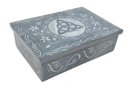 Triquetra Carved Soapstone Box 4" x 6" – Celtic Protection Symbol Altar & Keepsake Box