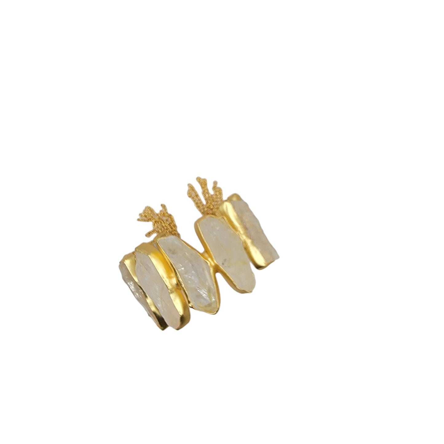 Rough Crystal Quartz Handmade Statement Gold Cuff Bracelet