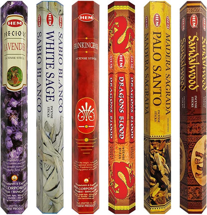 Hem Incense Sticks Variety Pack and Incense Stick Holder Bundle with 6 Classic Fragrances