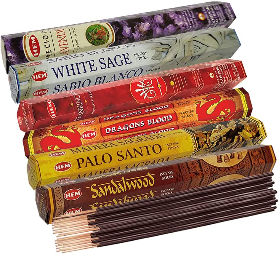 Hem Incense Sticks Variety Pack and Incense Stick Holder Bundle with 6 Classic Fragrances