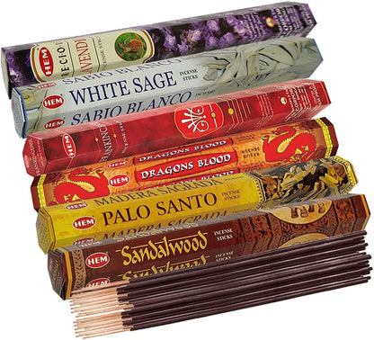 Hem Incense Sticks Variety Pack and Incense Stick Holder Bundle with 6 Classic Fragrances