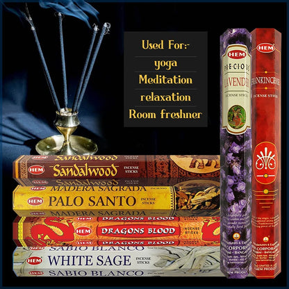 Hem Incense Sticks Variety Pack and Incense Stick Holder Bundle with 6 Classic Fragrances